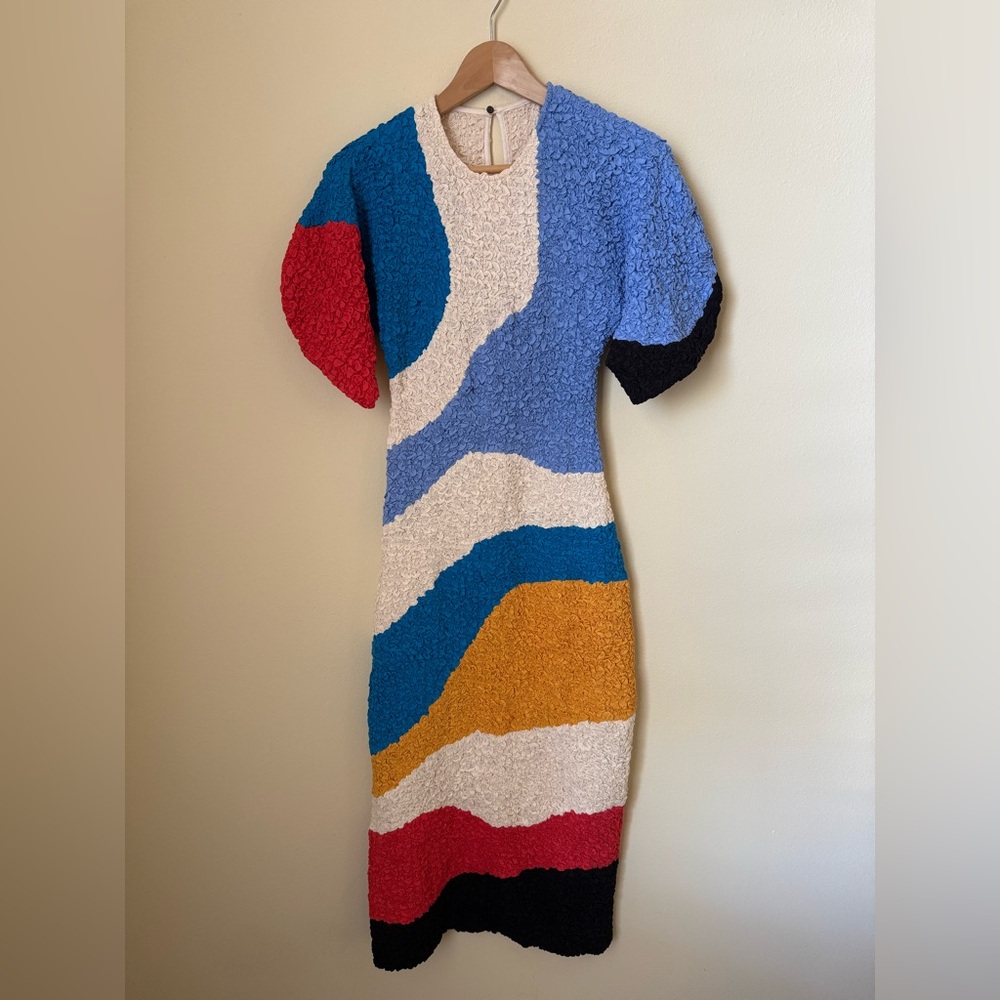 Mara Hoffman Freya Dress Popcorn Midi Colorblock Blue Multicolor XS - Picture 2 of 6
